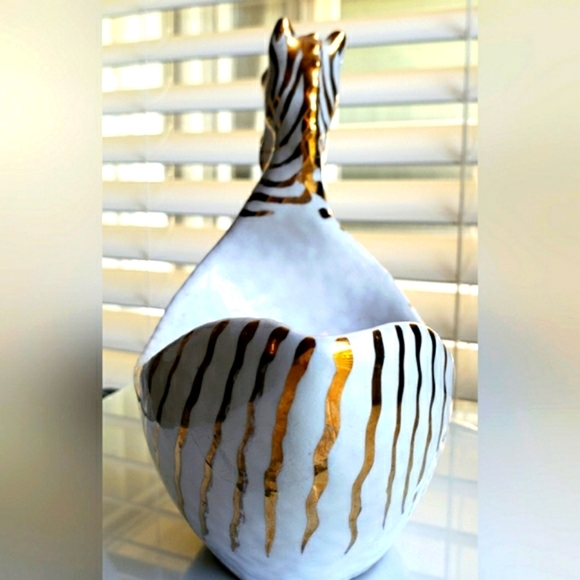 VINTAGE BITOSSI/ZEBRA BOWL/ITALY/GOLD ON WHITE - Picture 5 of 10